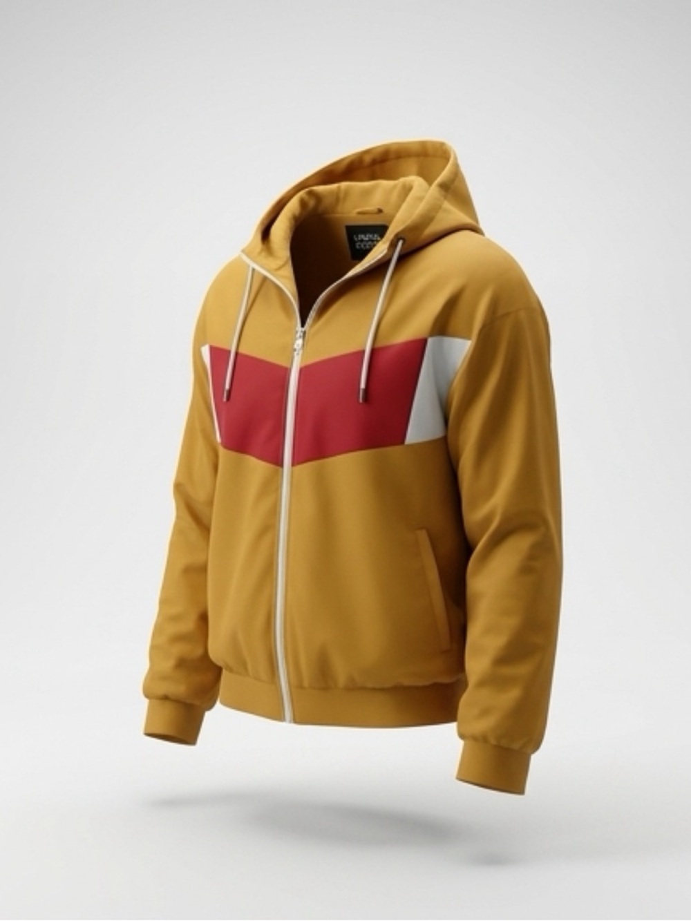 Women’s Mustard Colorblock Zip Hoodie with Red Accent
